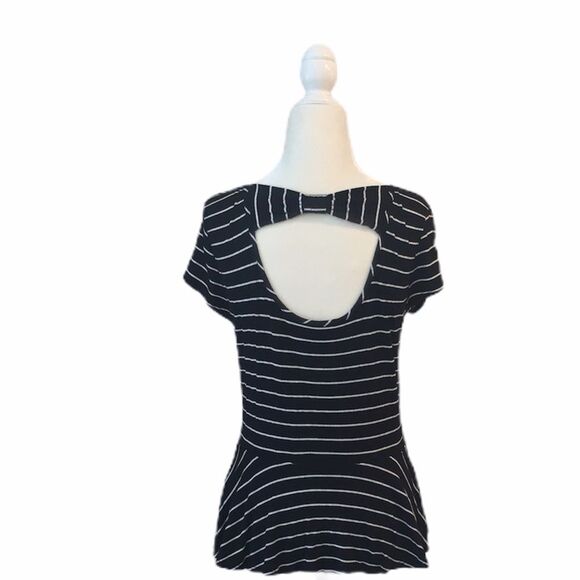 Chelsea & Theodore Striped Black Bow Peplum Top - Picture 7 of 10